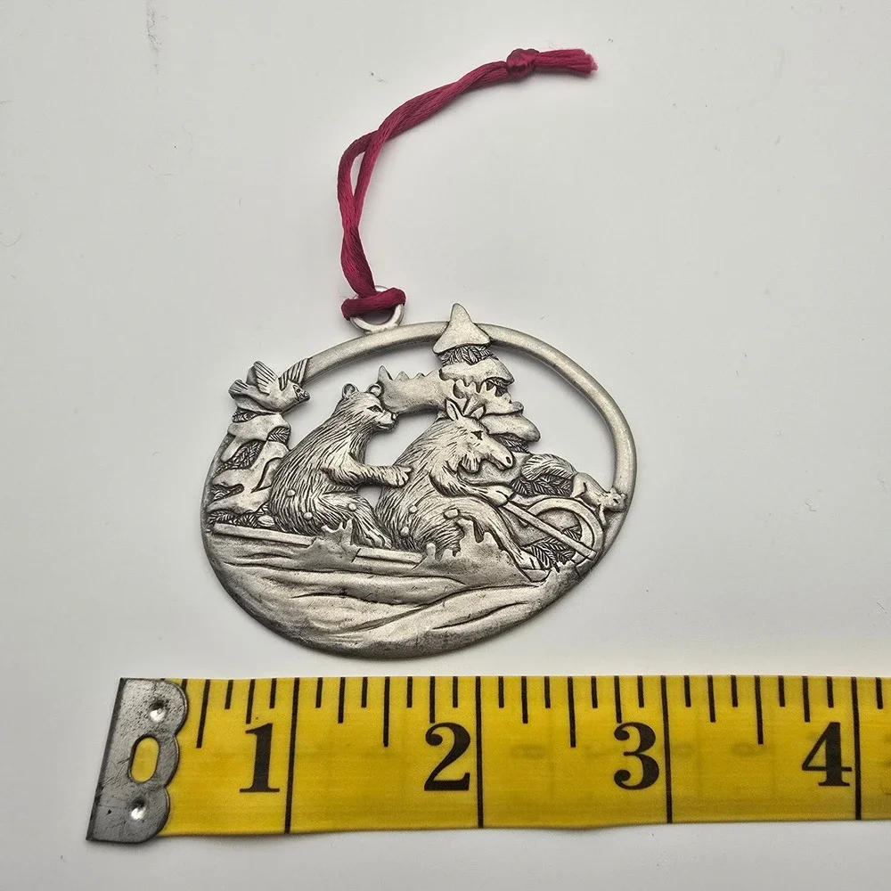 Pewter Ornament Silver Pewter Woodland Animals Rustic Double-Sided